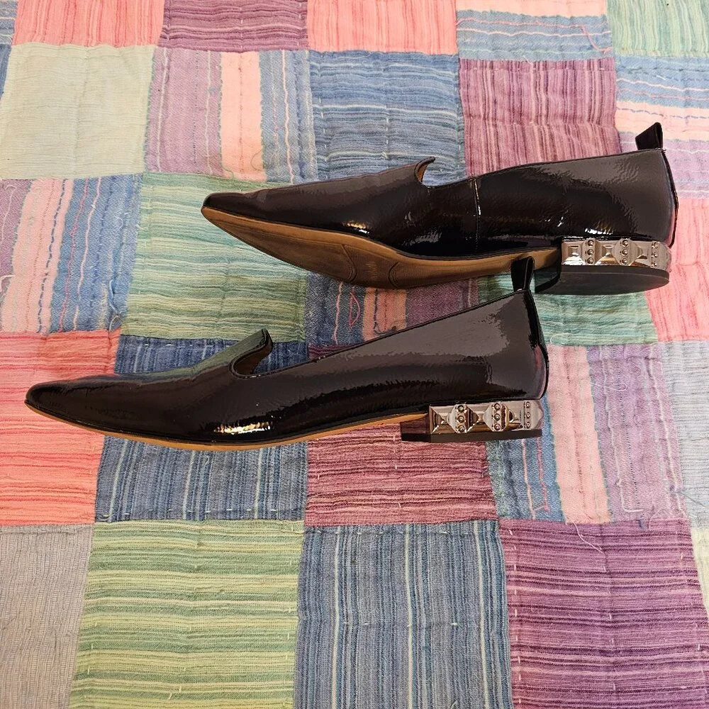 Franko Sarto Sadie Black Patent Leather Shoes with Spiked Metal Heel, Size 7 - Picture 3 of 7